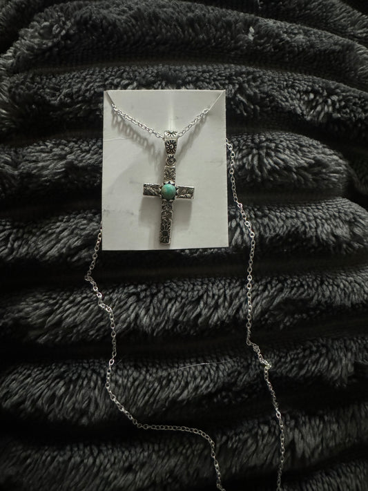 Turquoise dainty cross necklace