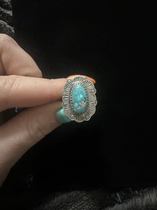 Sz 6 blue ridge turquoise with silver stamping