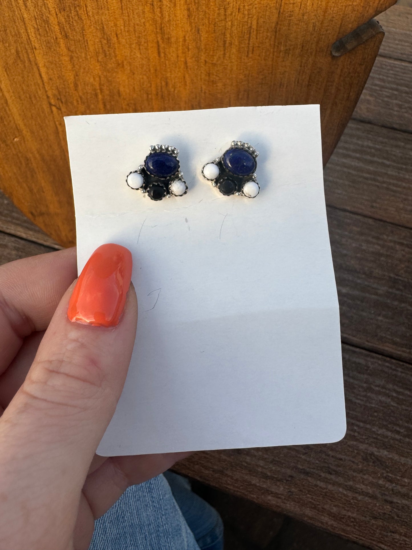 Lapis and white Buffalo dainty cluster studs