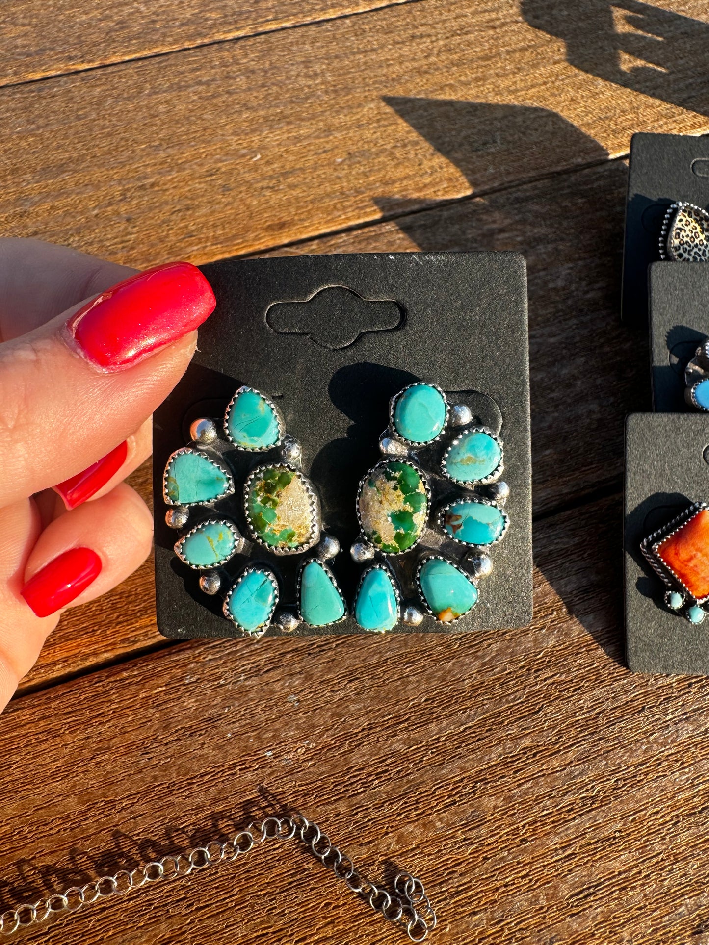 Kingman and Sonoran gold turquoise half cluster earrings