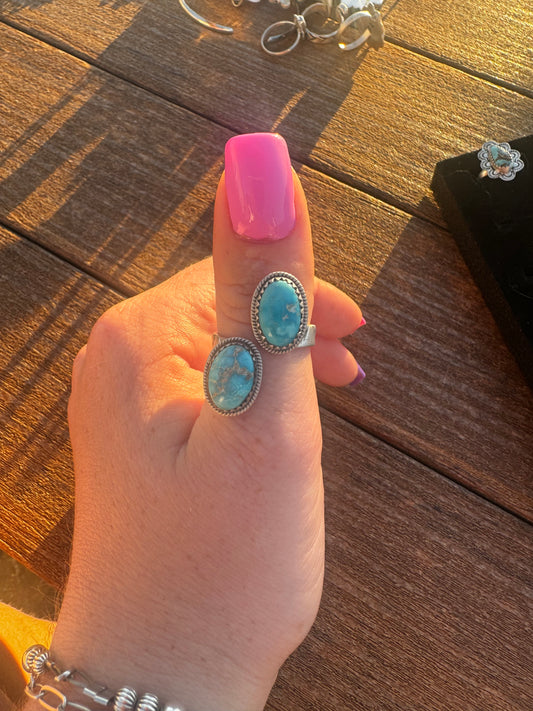 Whitewater turquoise floater ring on adjustable stamped band