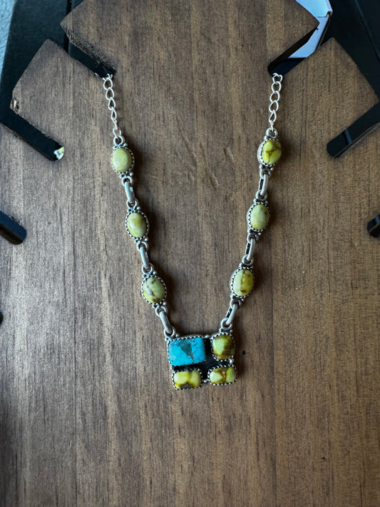 Palomino and blue bird turquoise square lariat necklace