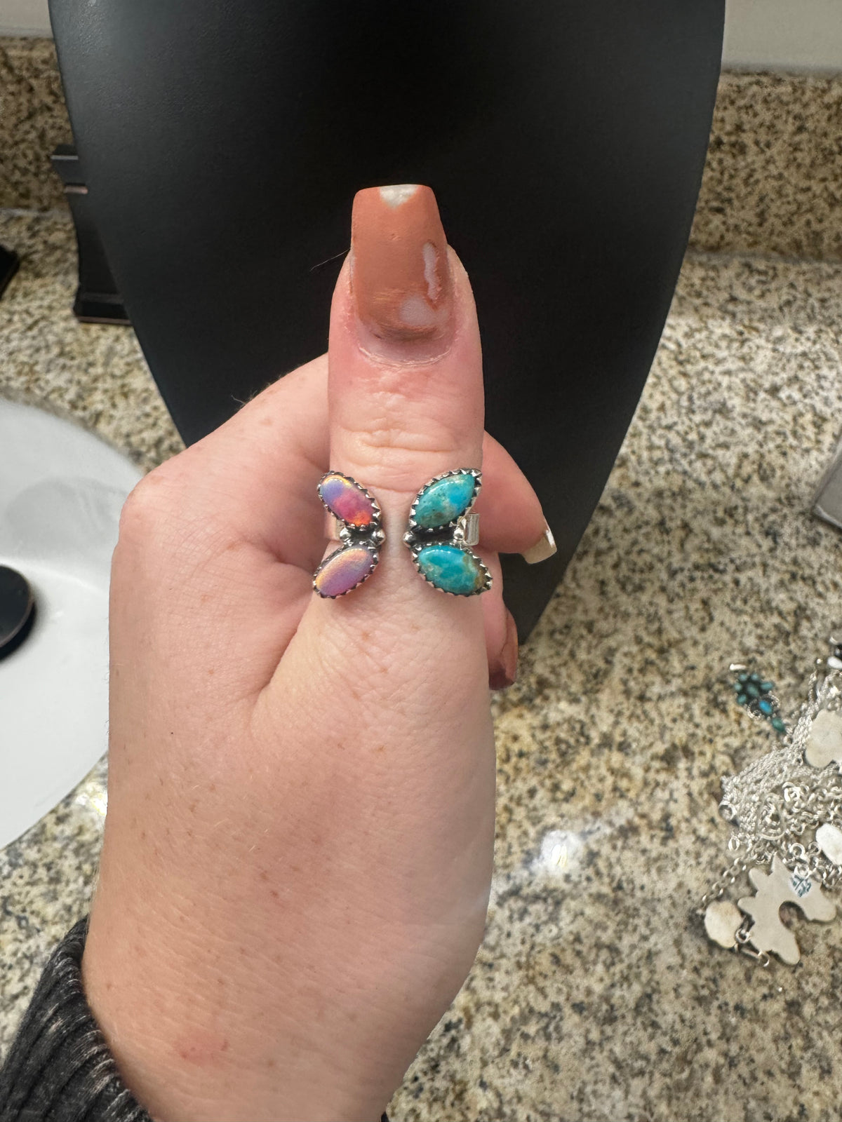 Opal and Kingman turquoise floater ring