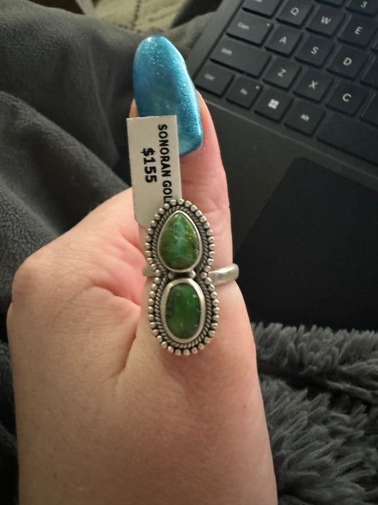 Sonoran gold turquoise two stone adjustable ring