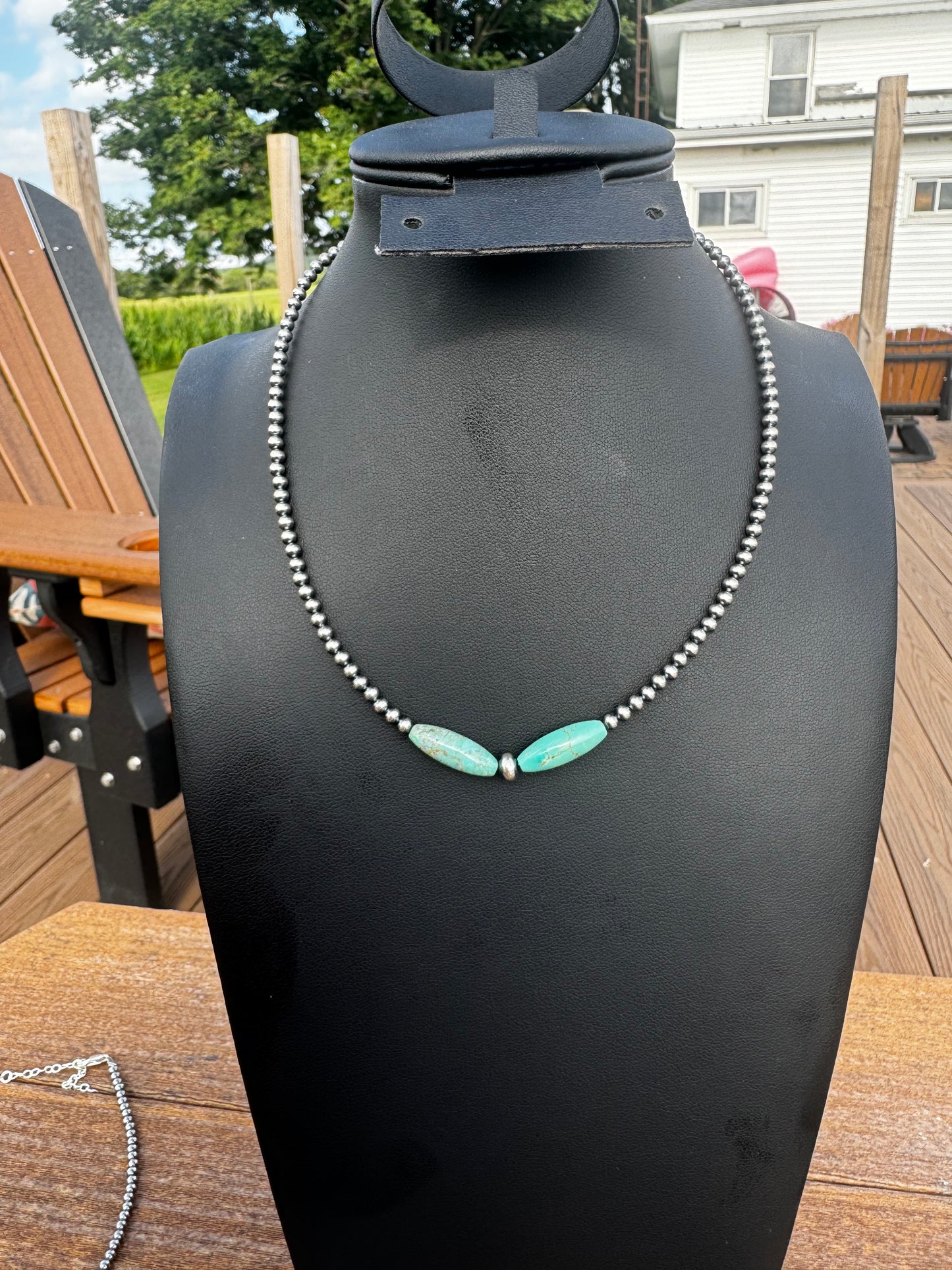 3mm pearl and turquoise necklace