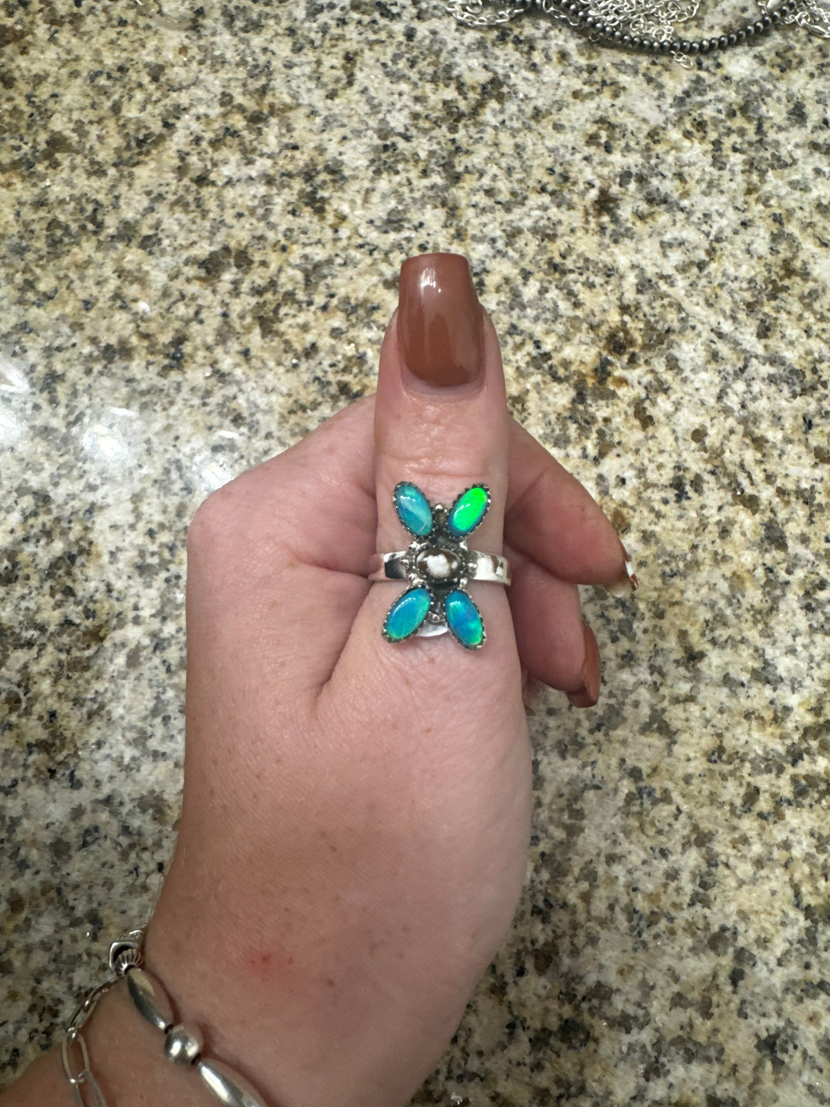 Wildhorse and opal cluster adjustable ring