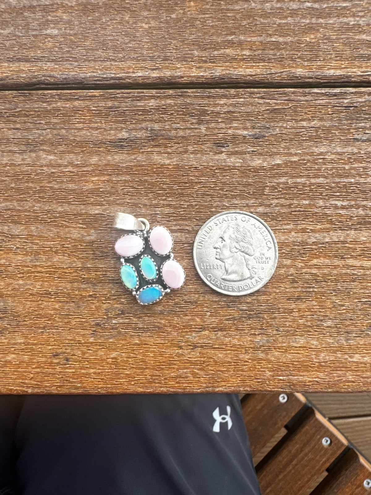 Pink conch and balloon opal pendant