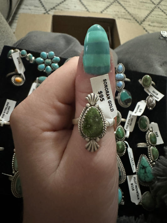 Sonoran gold turquoise teardrop ring adjustable