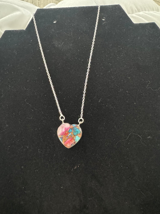 Pink dahlia heart necklace