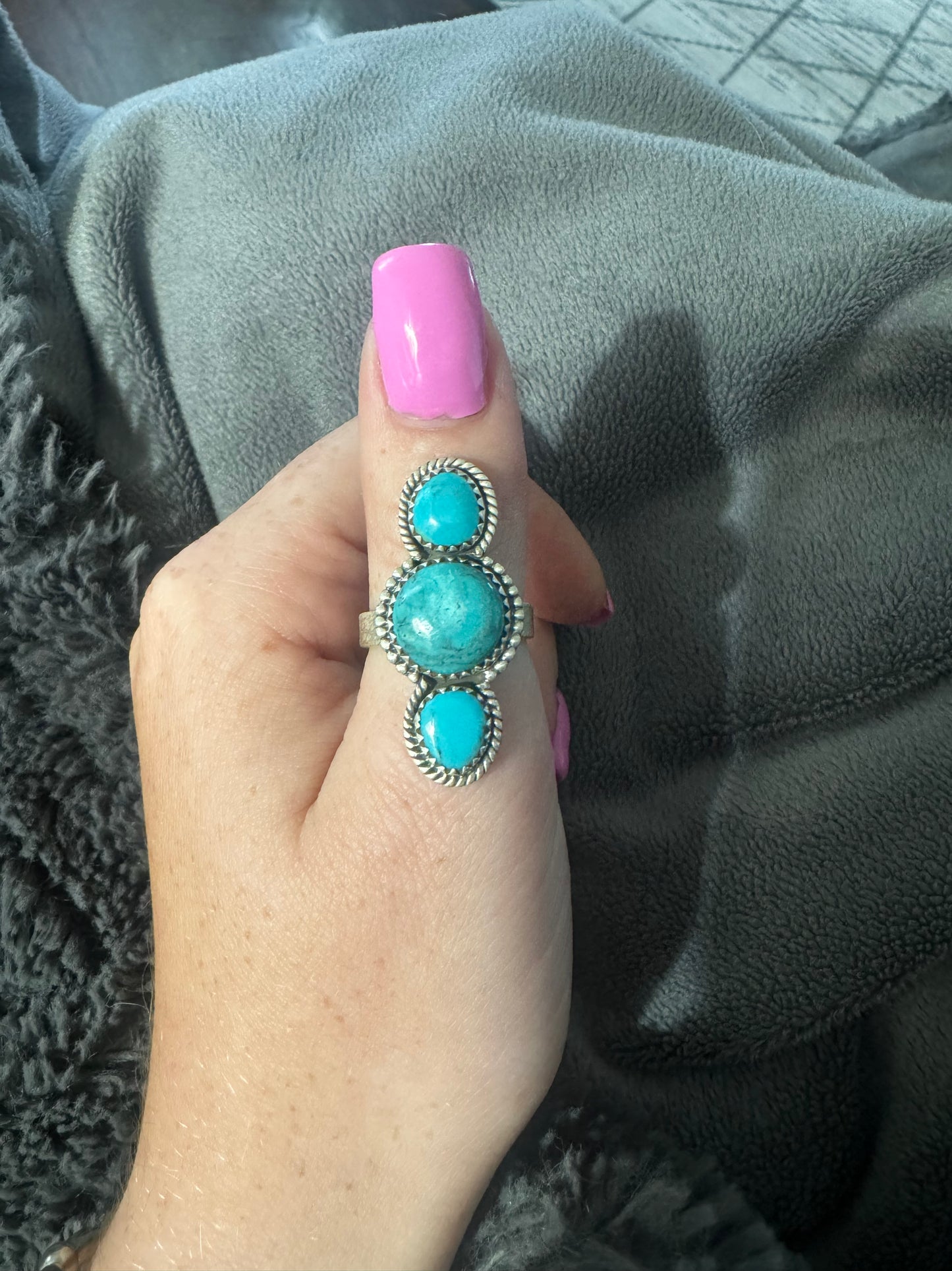 Three stone adjustable turquoise ring