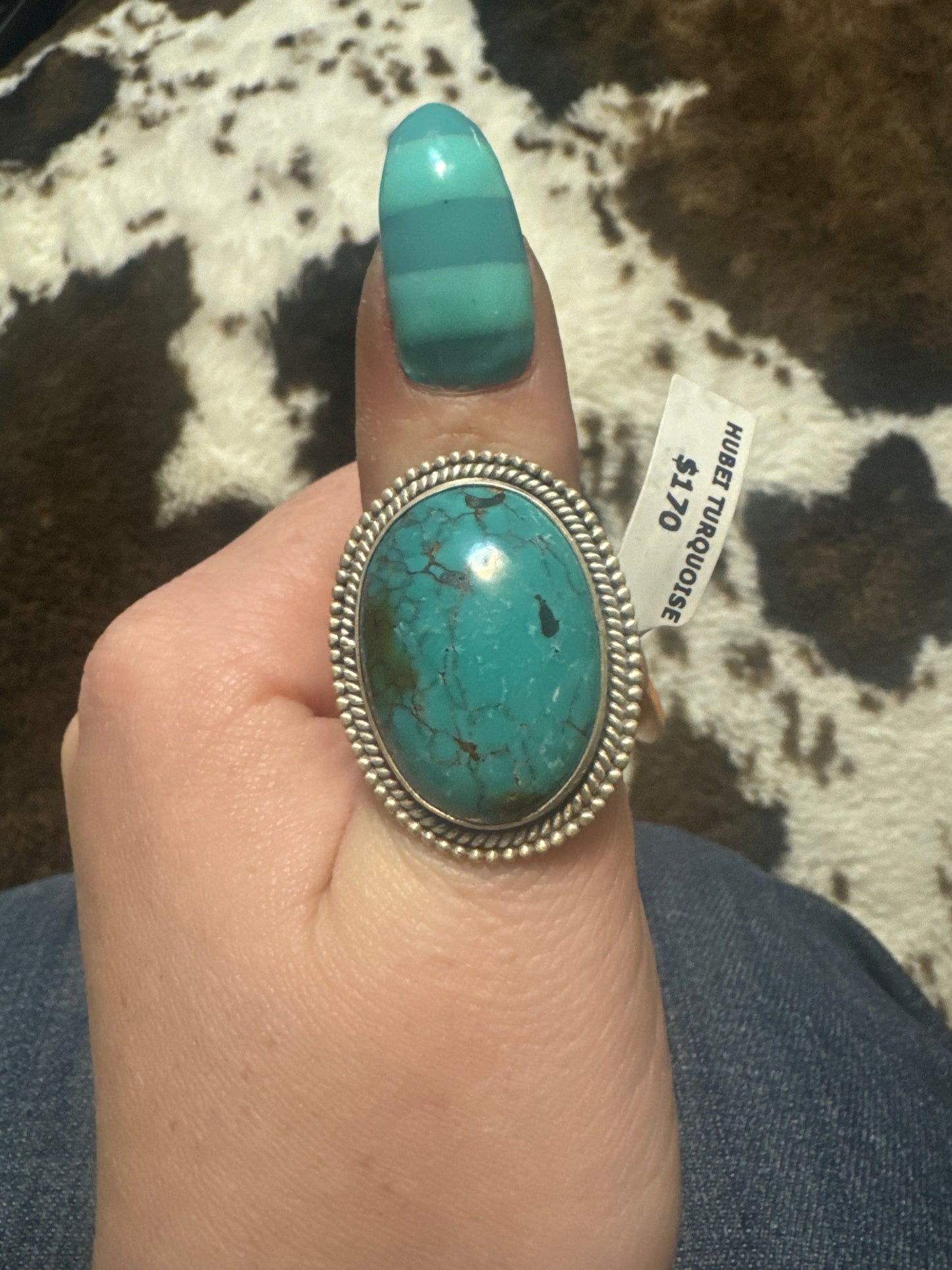 Large Hubei turquoise ring adjustable
