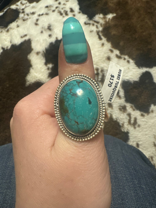Large Hubei turquoise ring adjustable