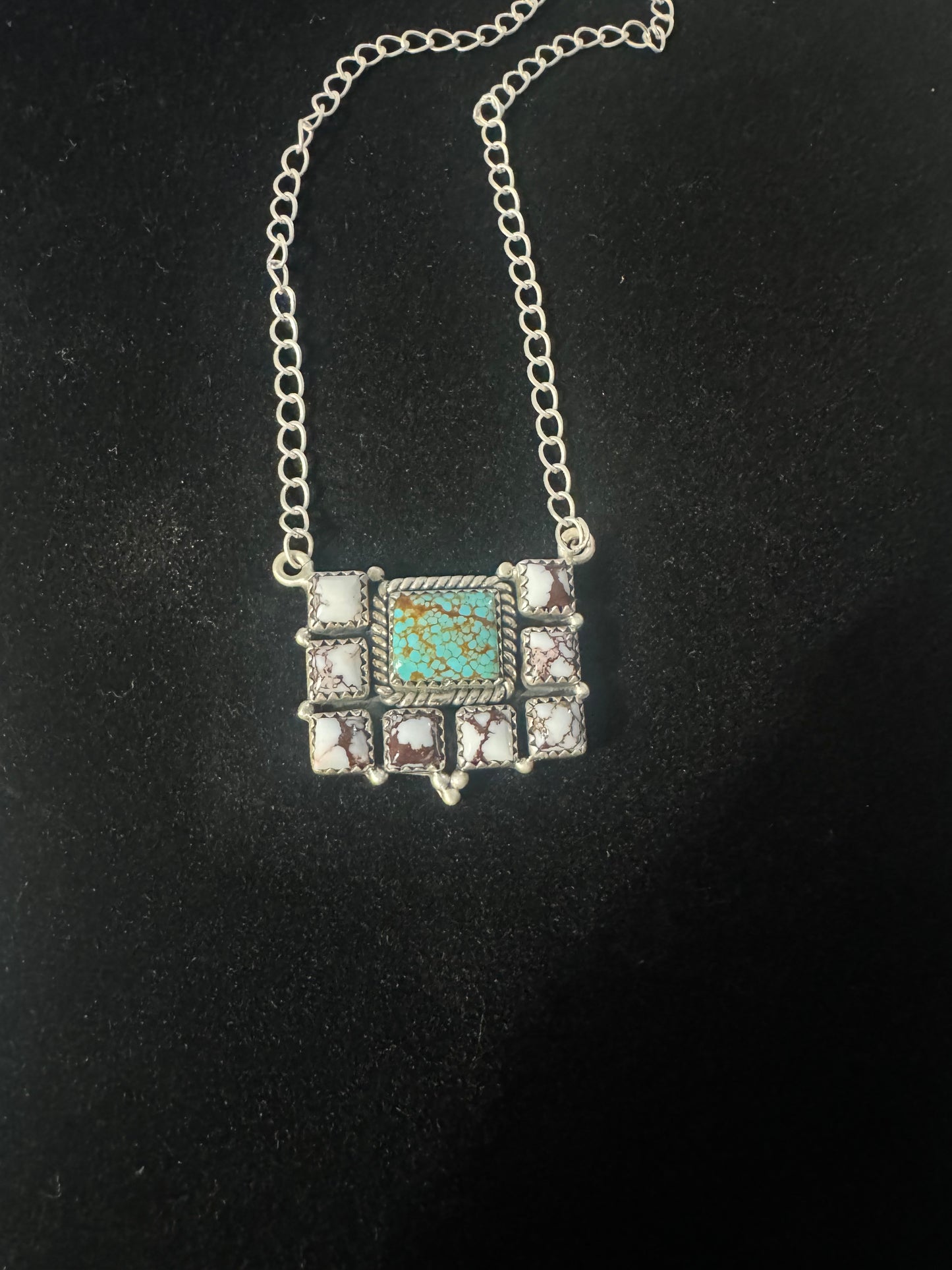Wild horse and #8 turquoise square cluster necklace
