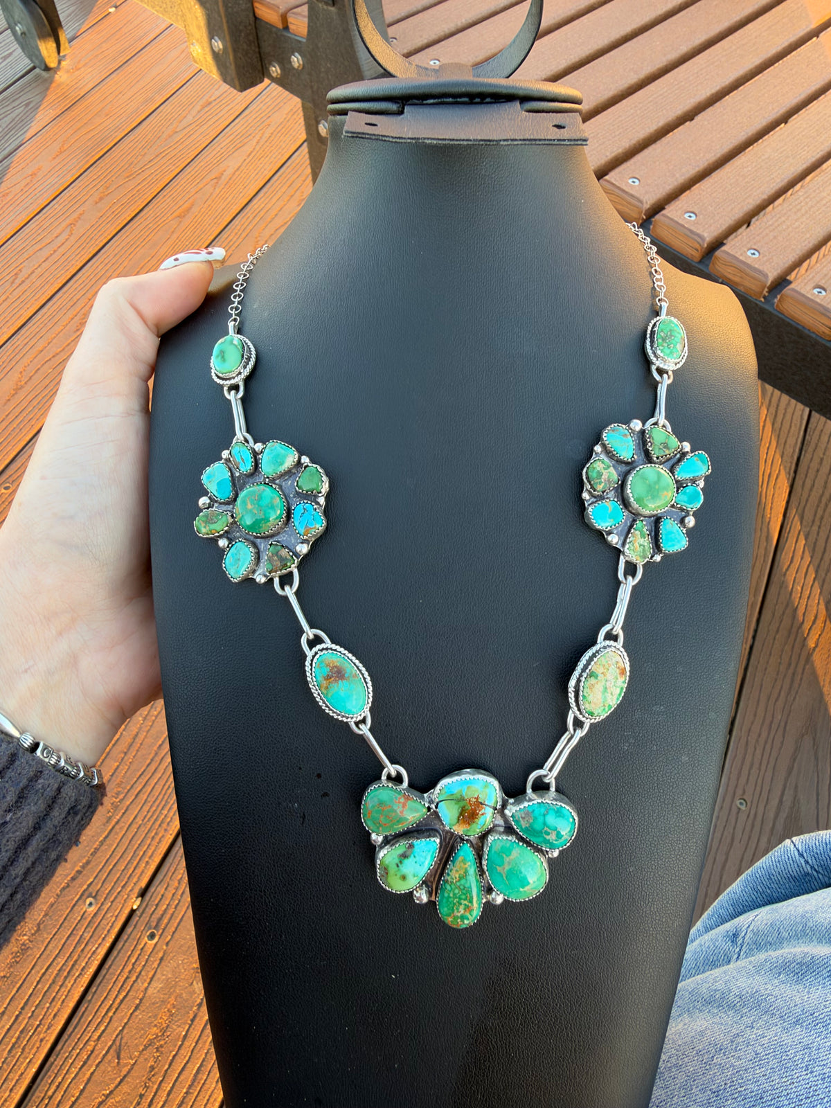 Sonoran gold and Kingman turquoise half cluster lariat necklace