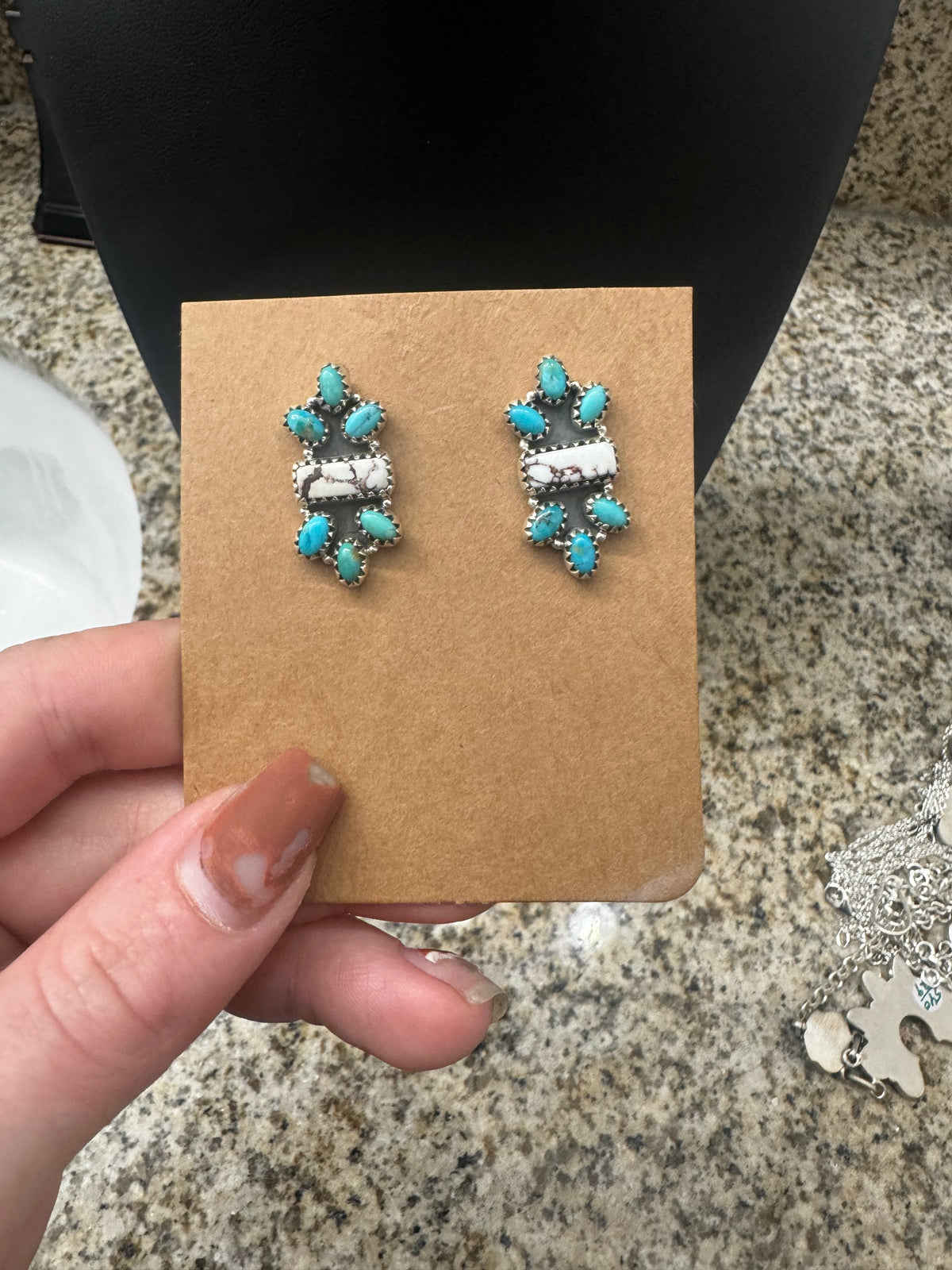 Turquoise and wild horse cluster studs