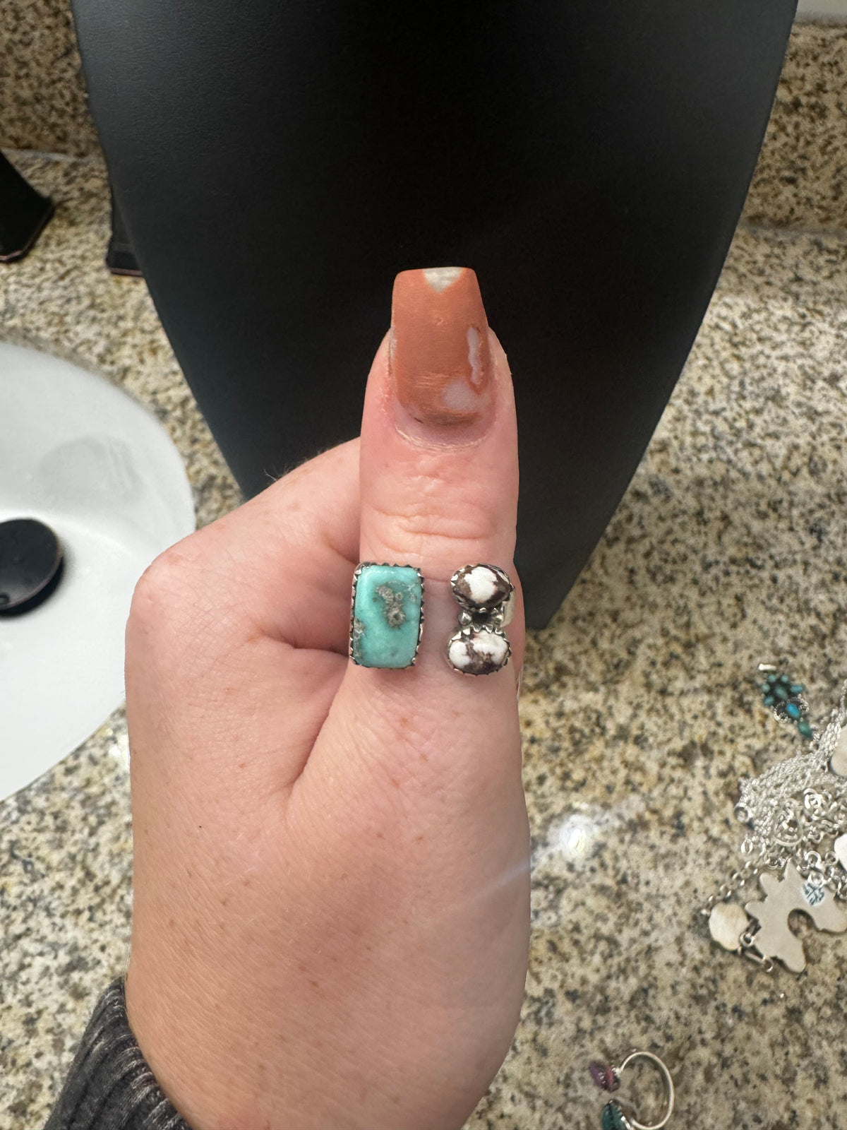 Whitewater turquoise and wild horse floater ring