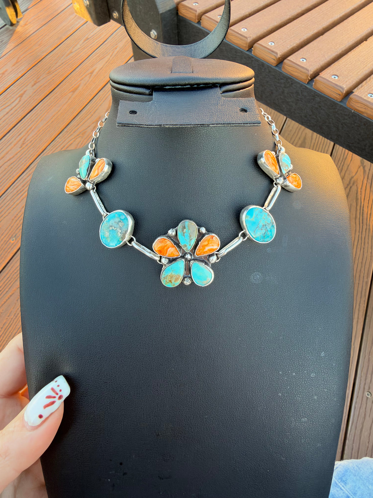 Arizona turquoise and orange spiny choker necklace