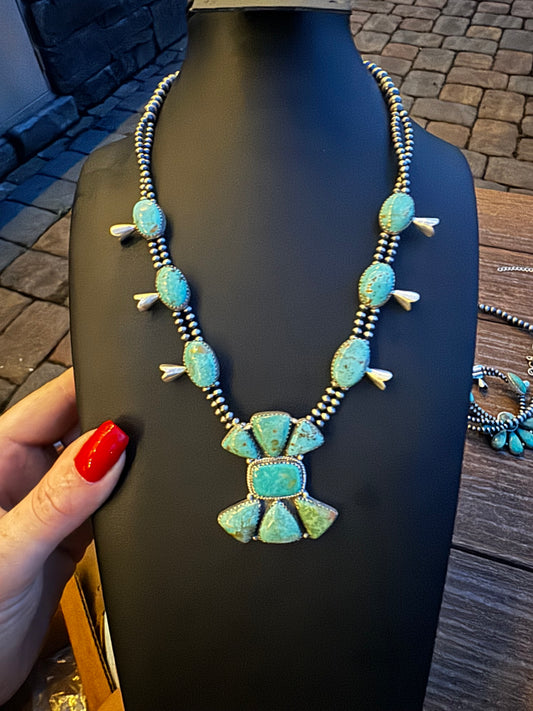 Royston cluster necklace on pearls