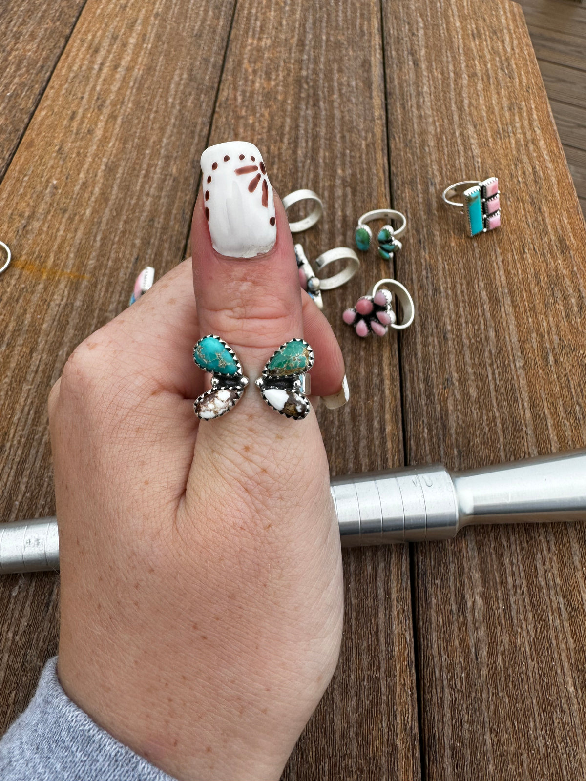 Kingman turquoise and wild horse floater ring