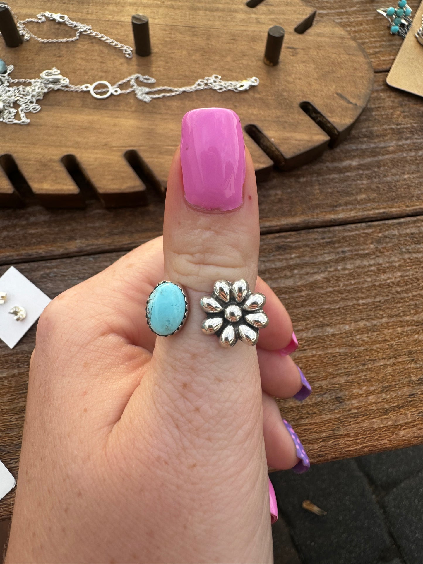 Turquoise flower floater ring