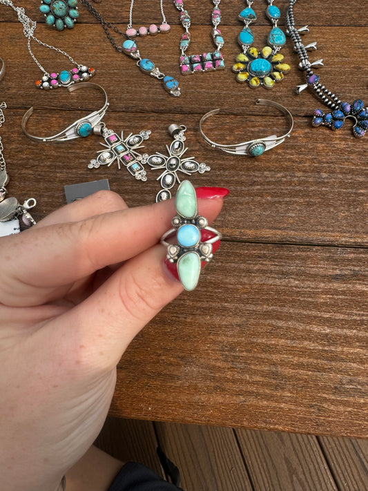 Sz 7 Paloma and golden hills turquoise ring