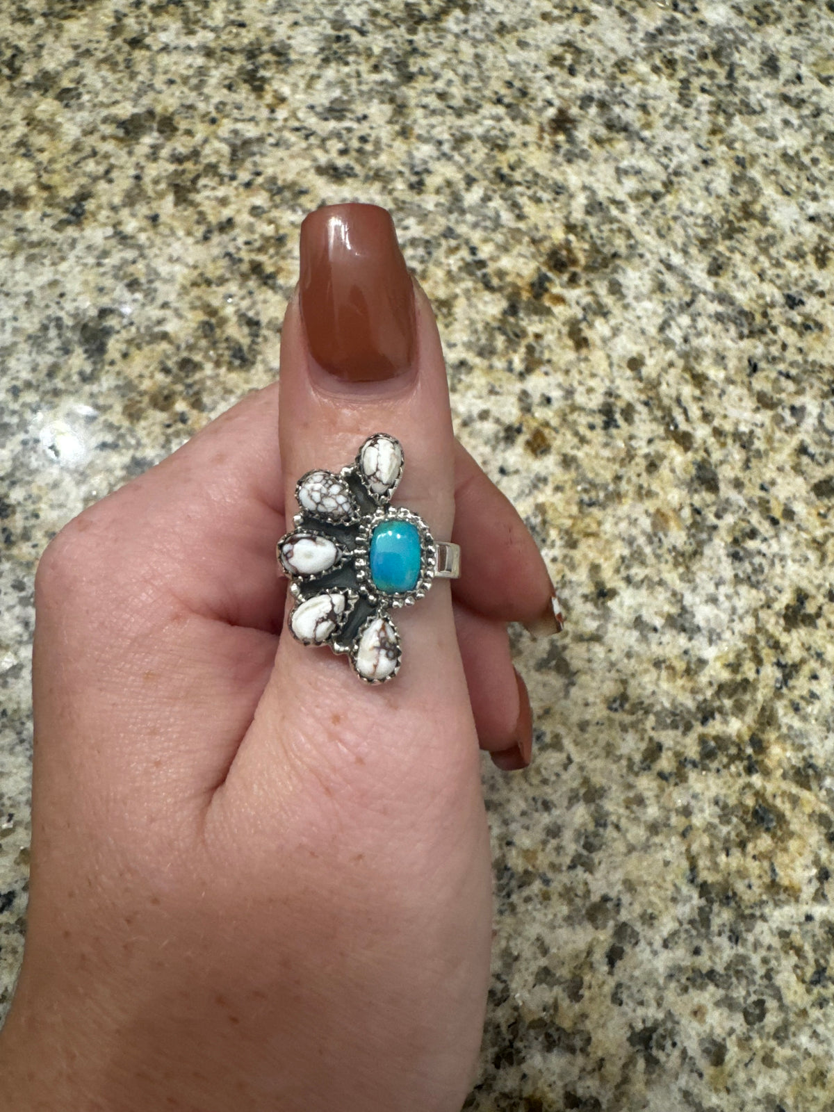 Wild horse and opal half cluster adjustable ring