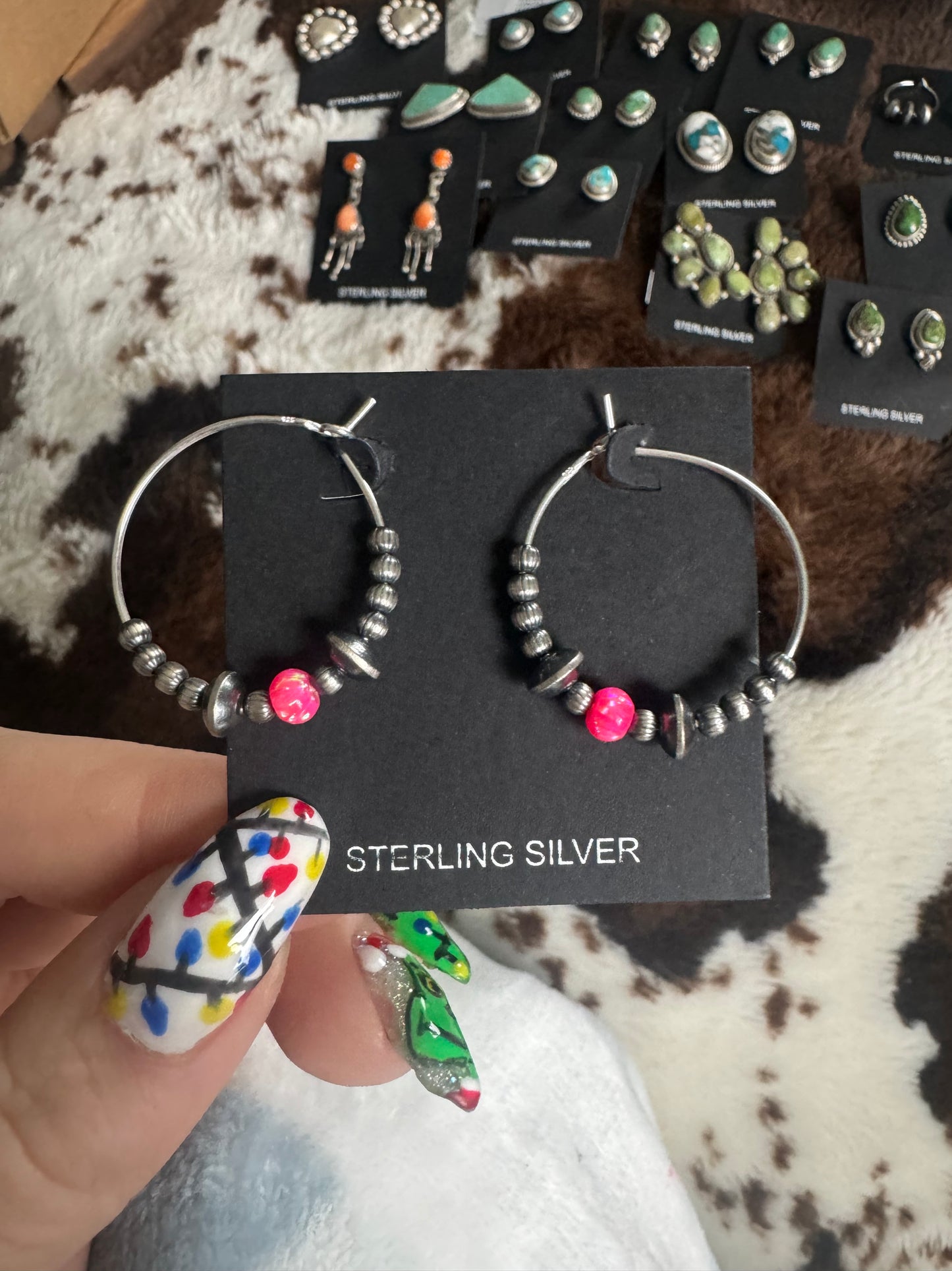 Pearl and opal hoop earrings