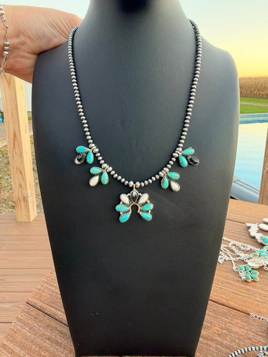Kingman turquoise and white Buffalo on pearls