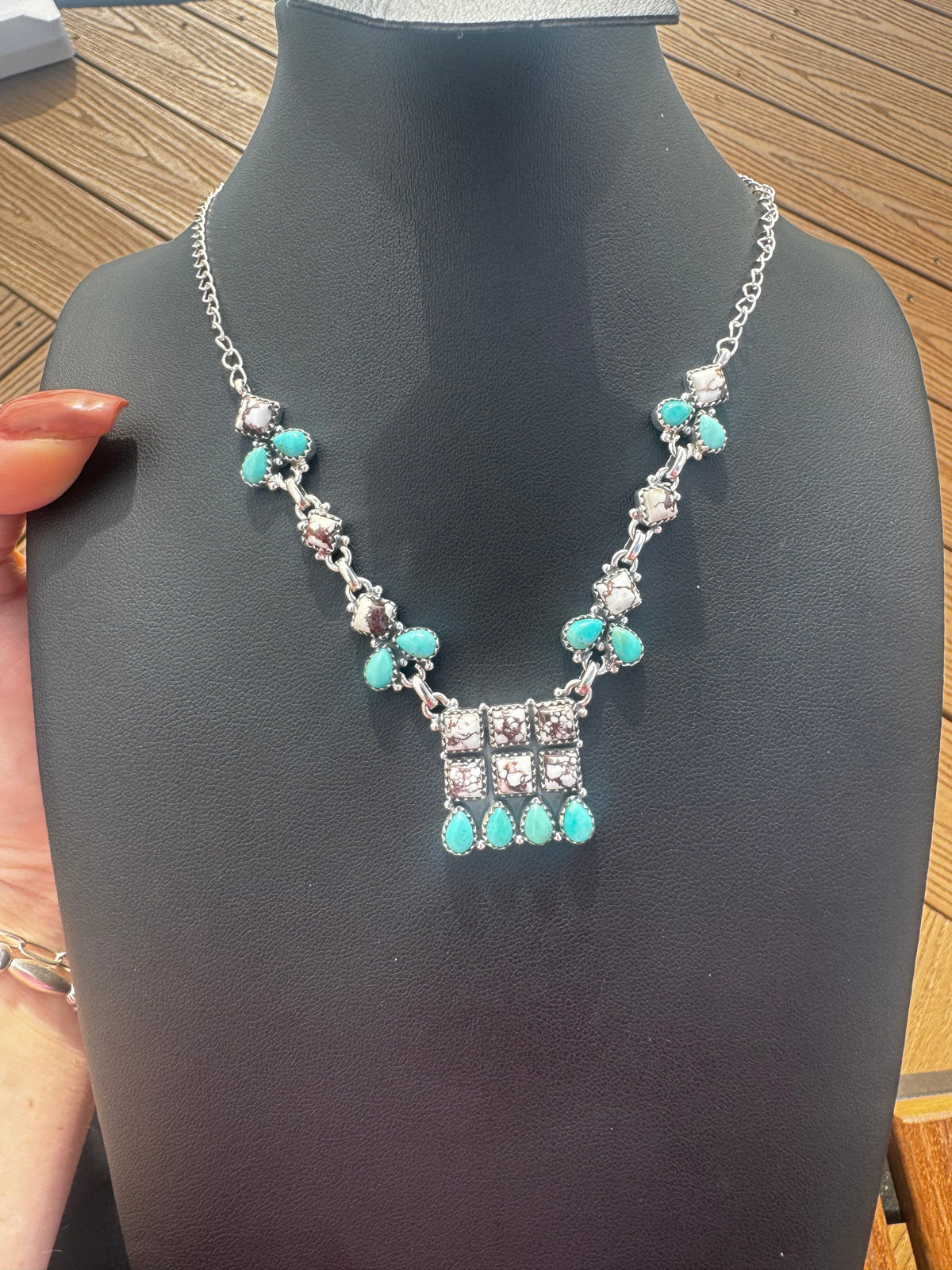 Wild horse and turquoise lariat necklace