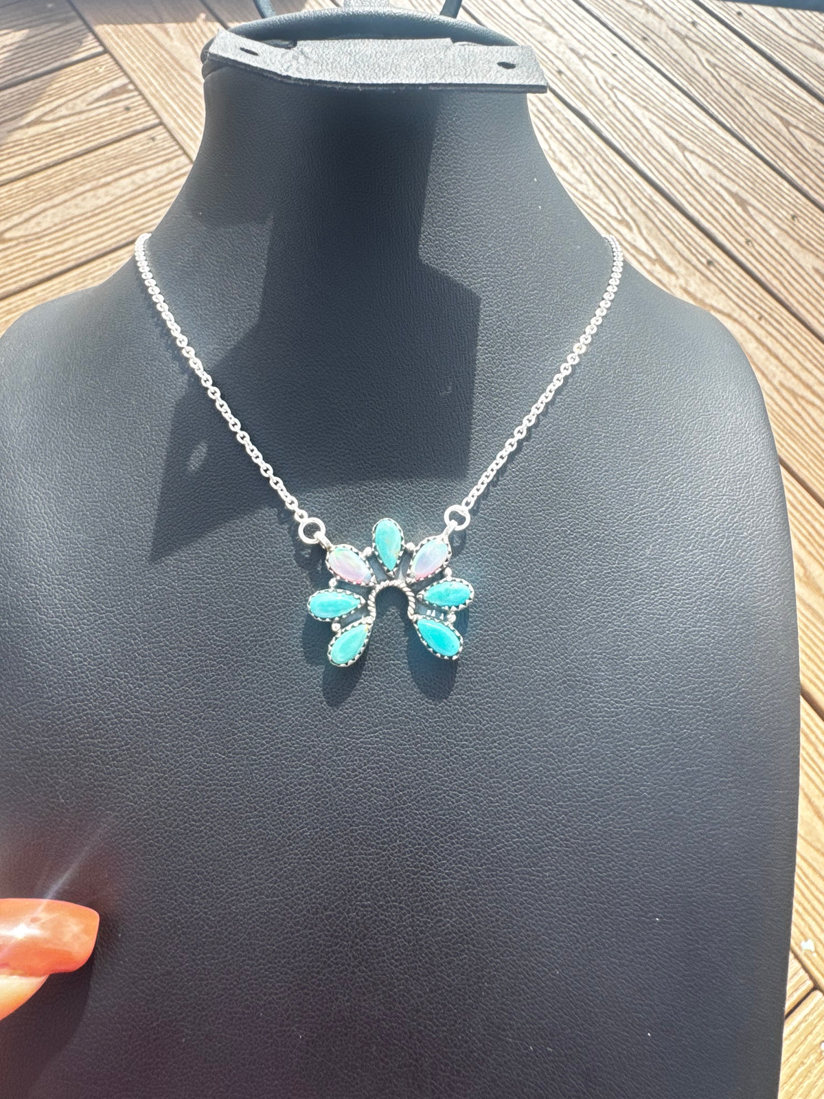Kingman turquoise and balloon opal Naja necklace