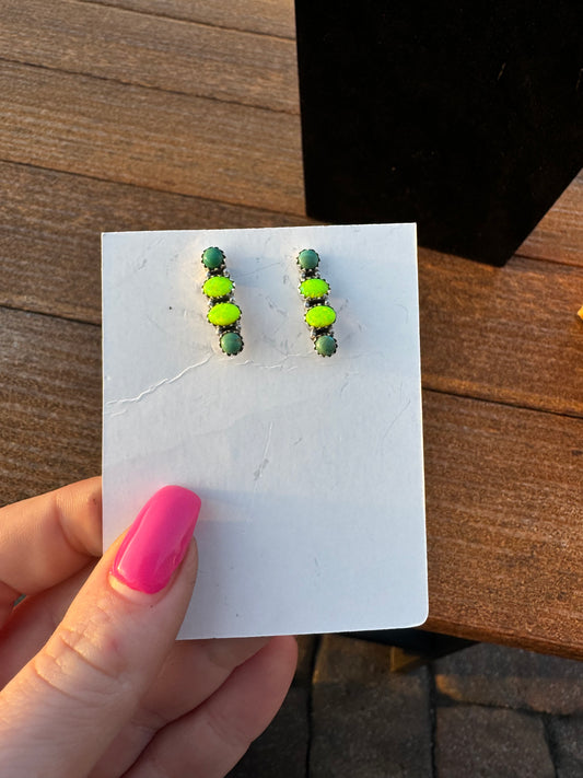 Kingman turquoise and yellow opal stud earrings