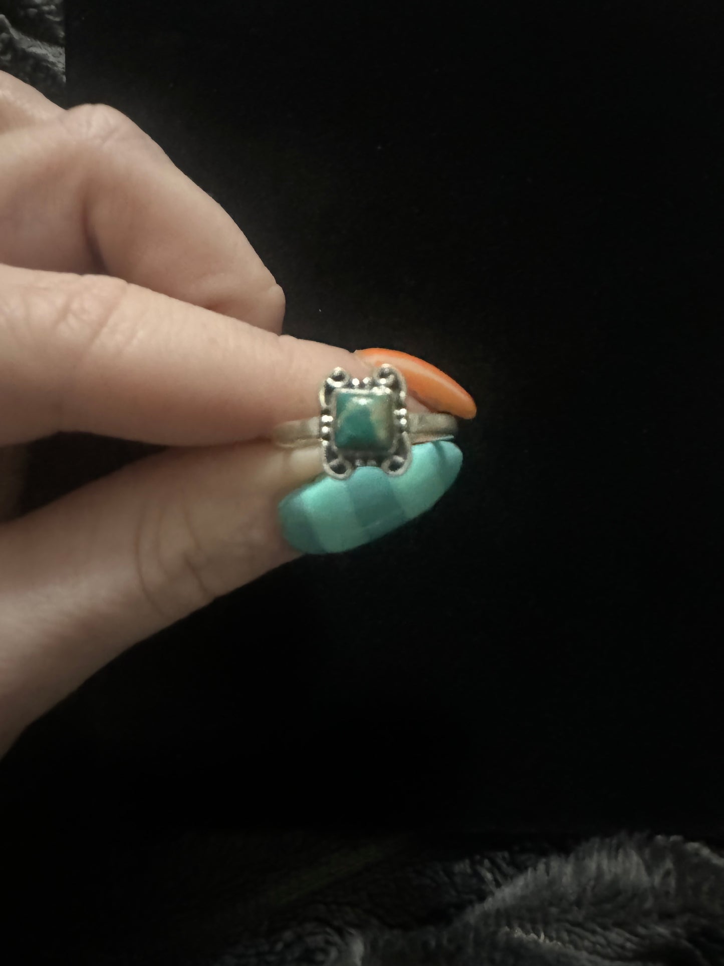Sz 8 dainty square turquoise ring