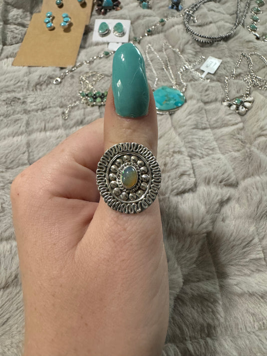 Silver work and opal sz 8 ring