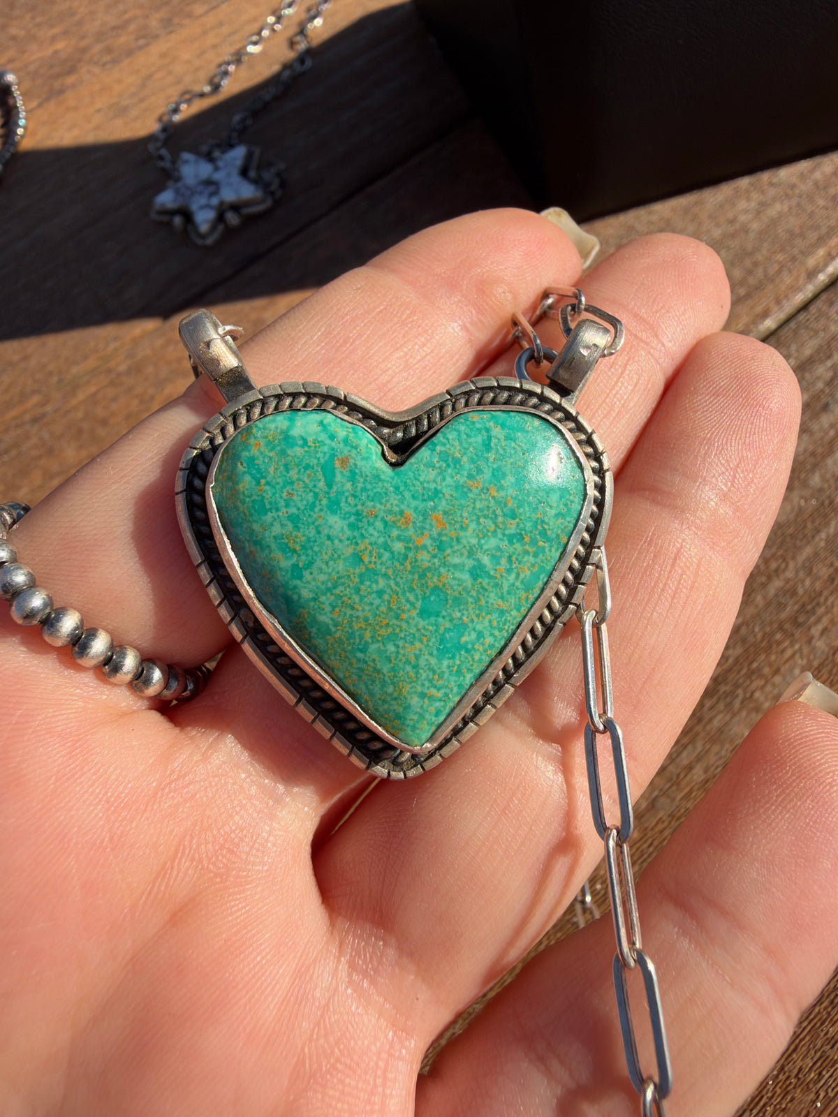 Kingman turquoise heart necklace *read description*