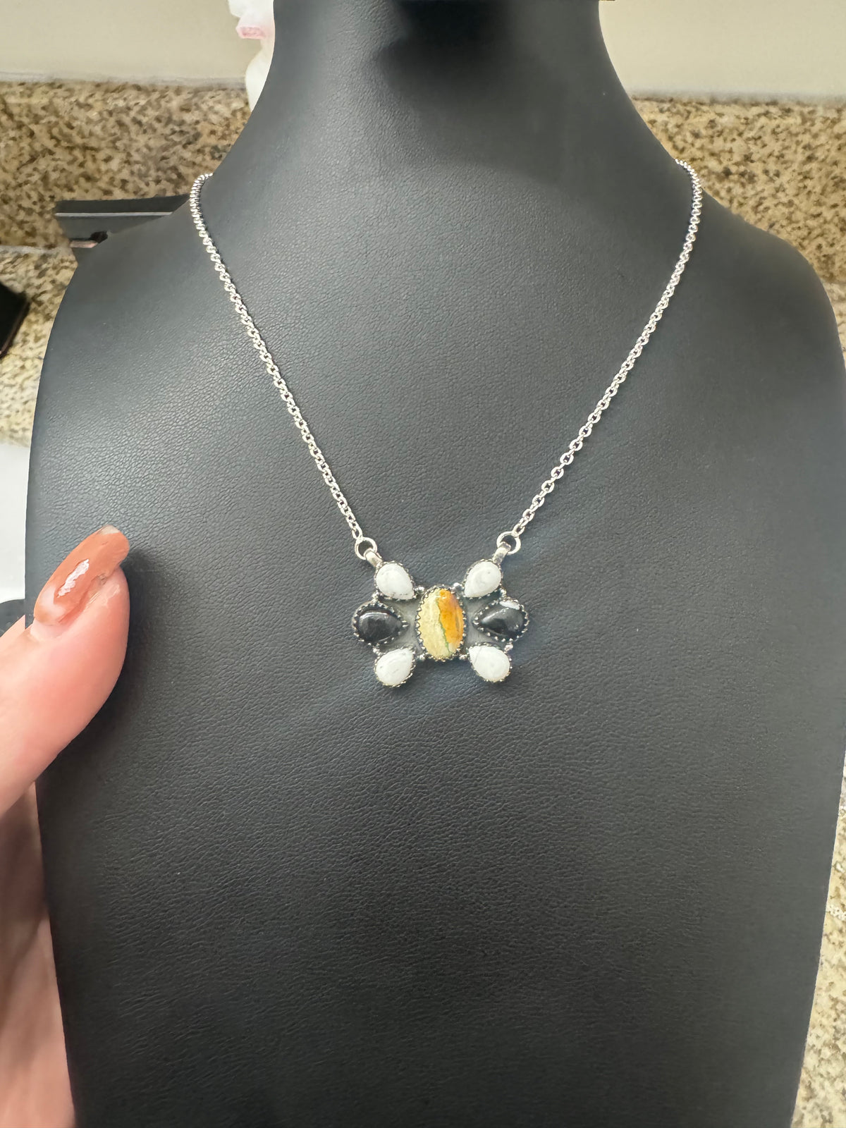 White buffalo and Royston turquoise cluster necklace