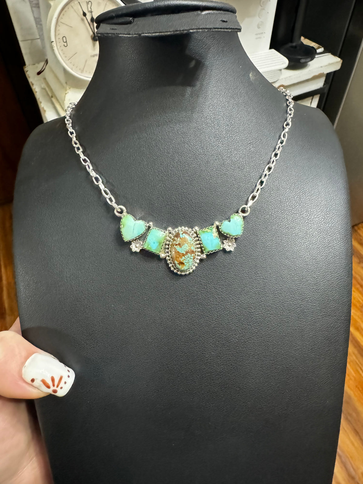#8 turquoise and Sonoran gold bar necklace