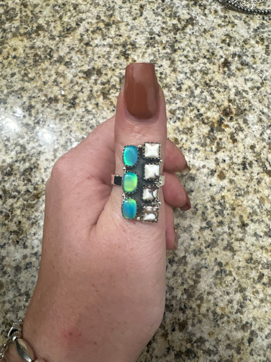 Wild horse and opal bar ring adjustable