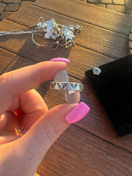Whitewater turquoise floater ring on adjustable stamped band