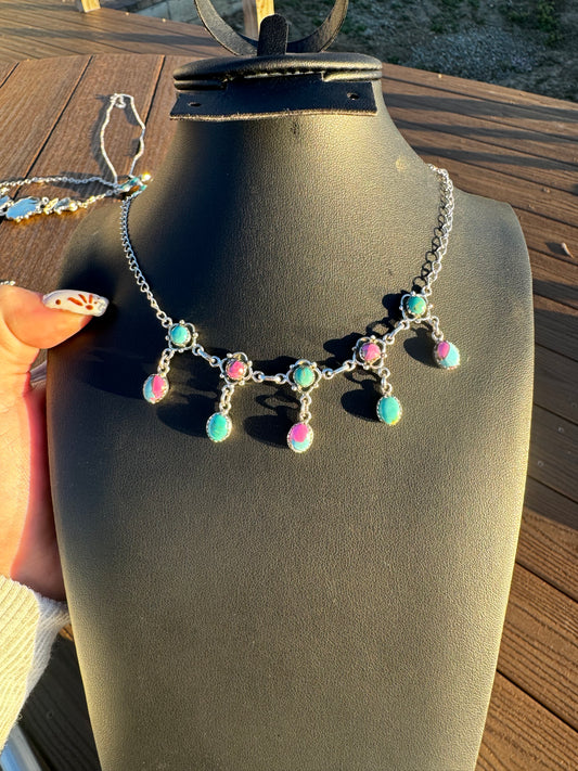 Cotton candy and turquoise chandler necklace