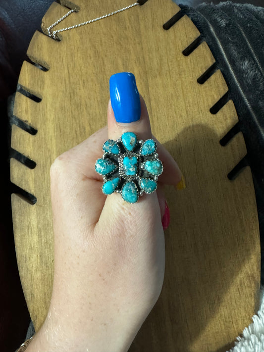Whitewater turquoise adjustable cluster ring