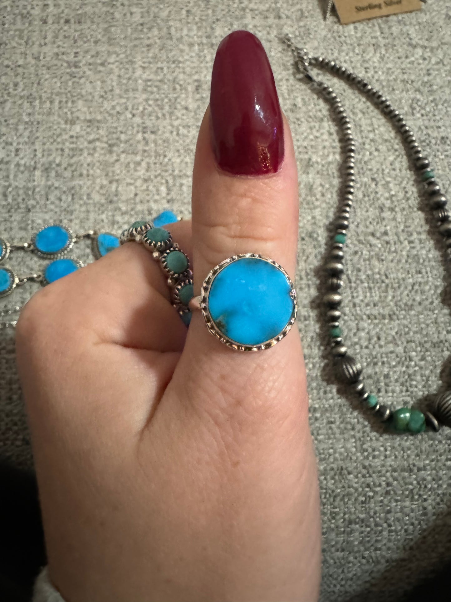 Sz 8 Kingman turquoise round ring