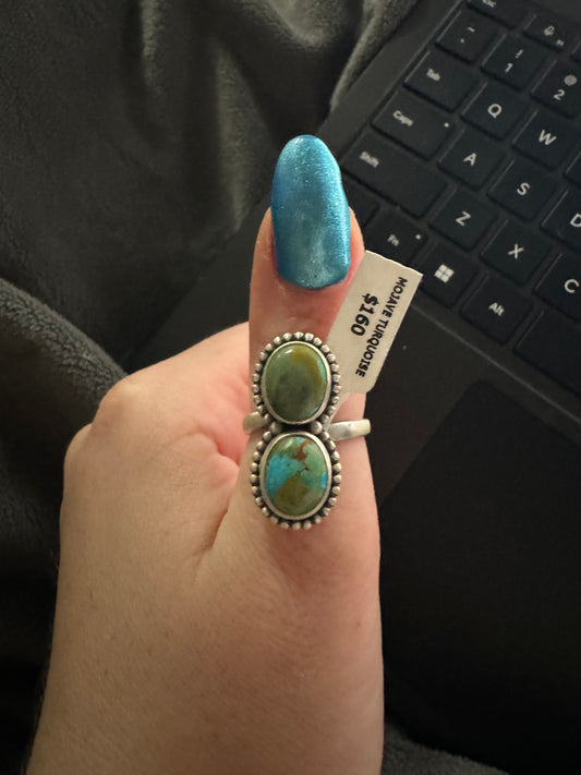 Turquoise two stone adjustable ring