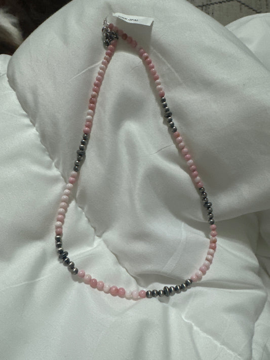 Pink opal and pearl necklace