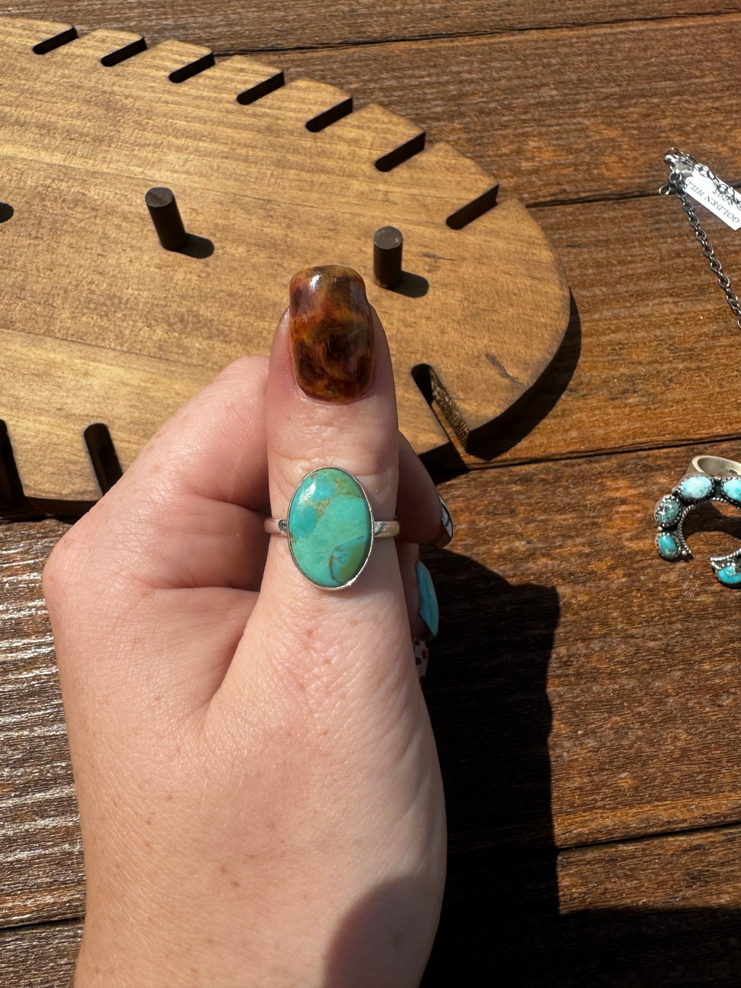 Sz 8 Kingman turquoise open back ring