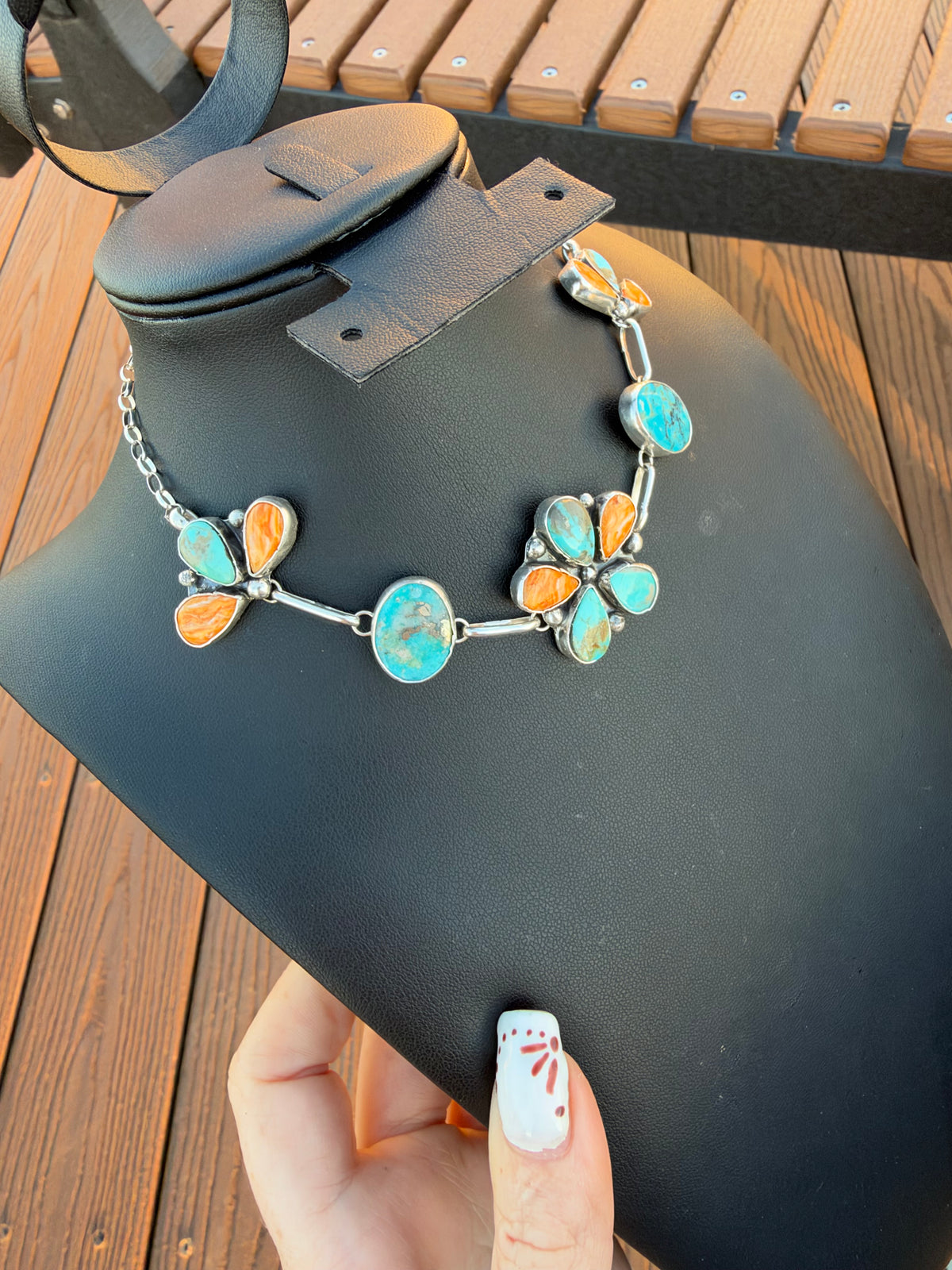 Arizona turquoise and orange spiny choker necklace