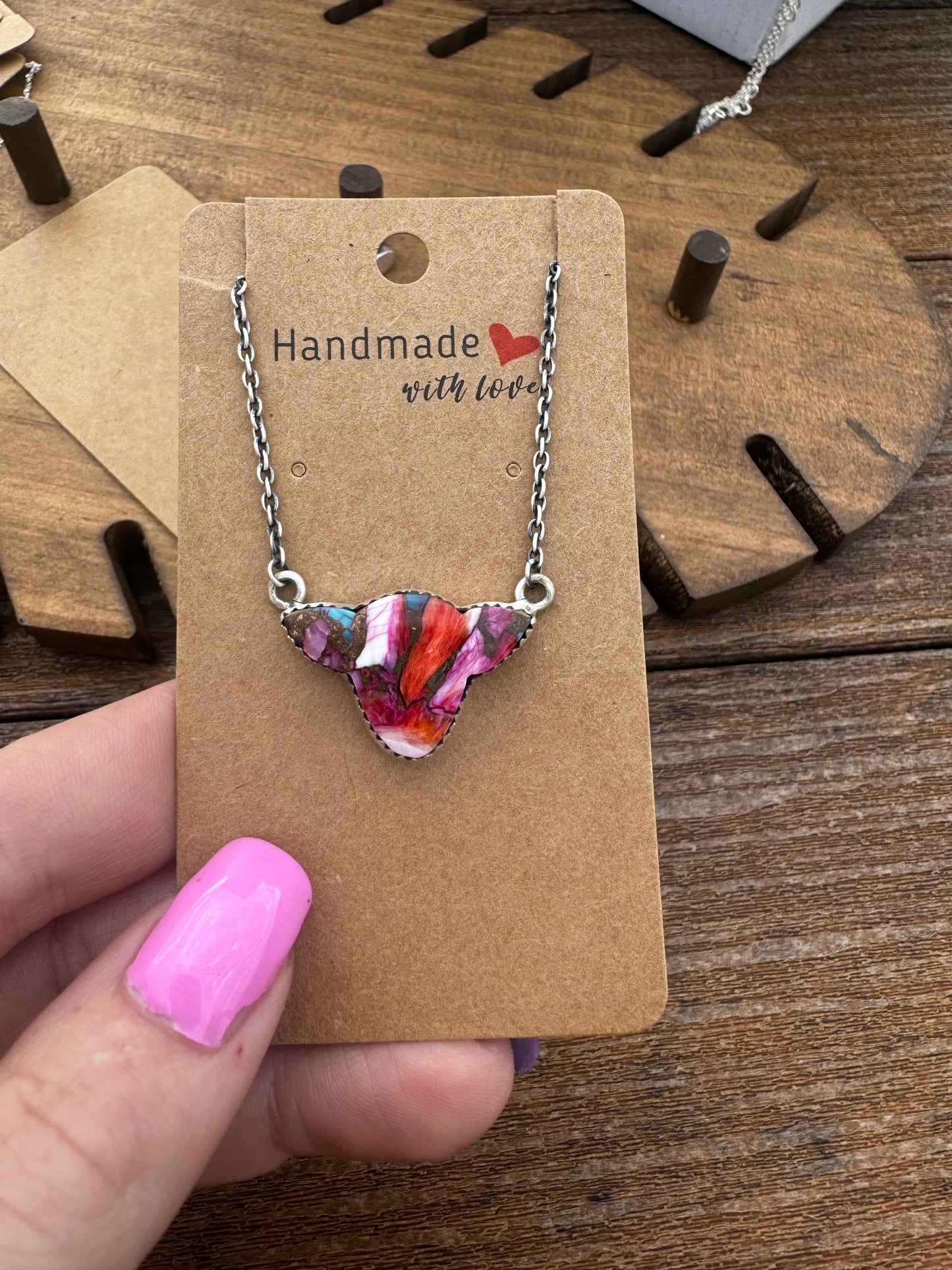 Pink dahlia cow necklace