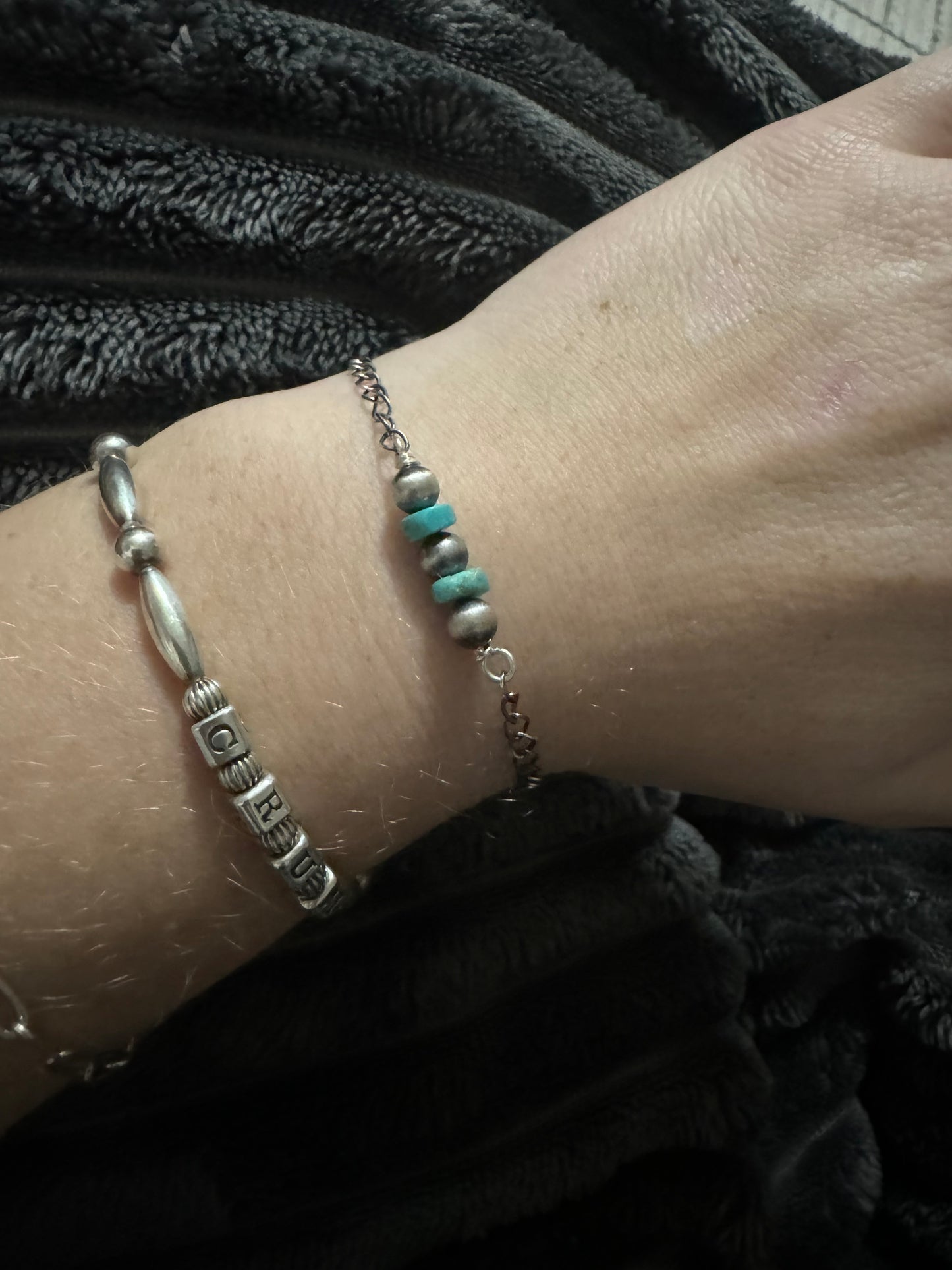 Pearl and turquoise bar chain bracelet
