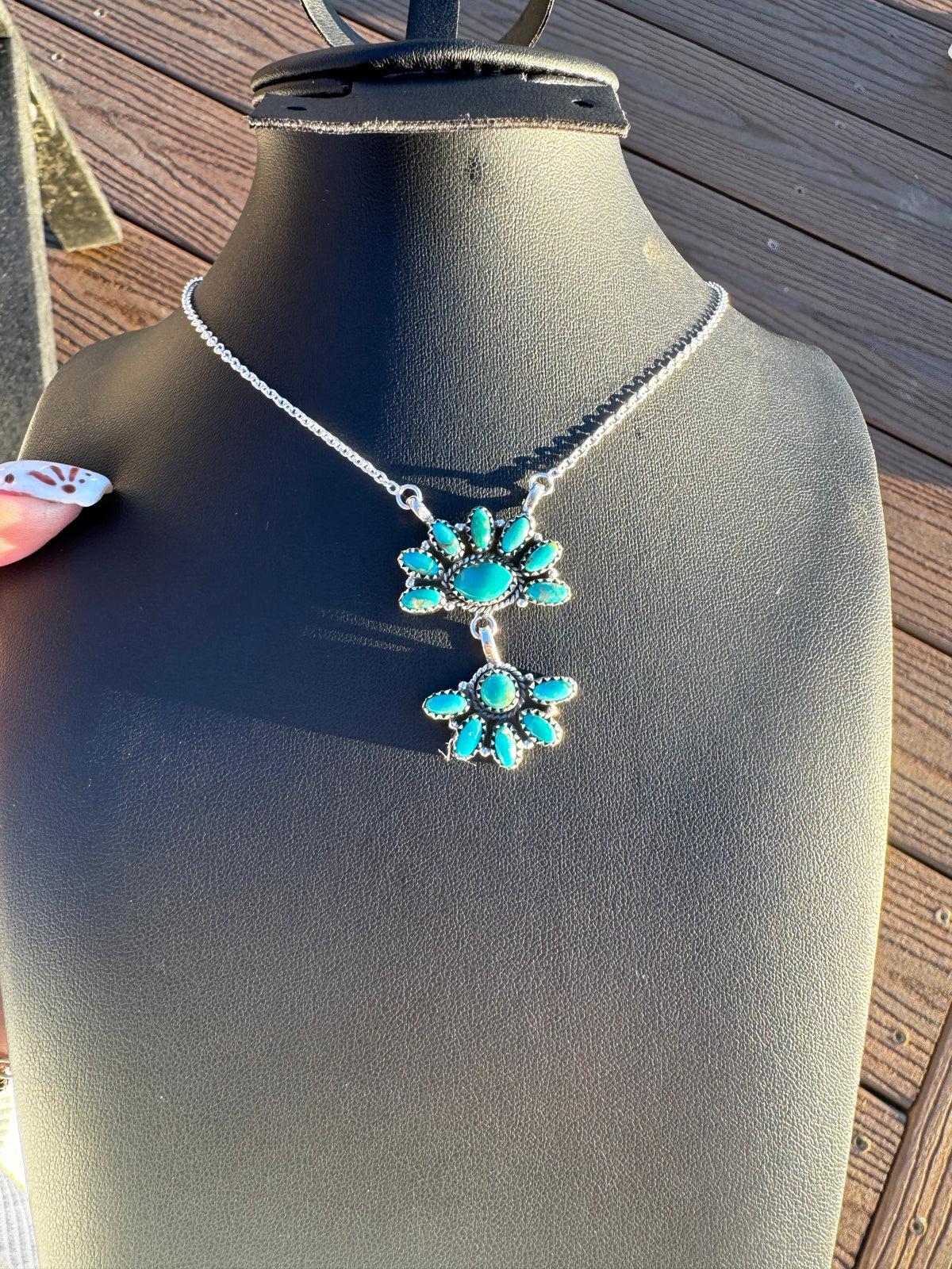 Kingman turquoise drop cluster necklace
