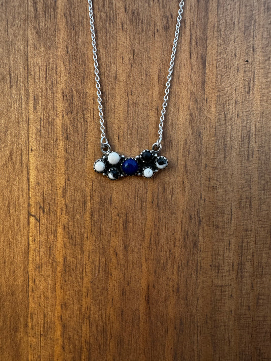 White buffalo lapis cluster bar necklace