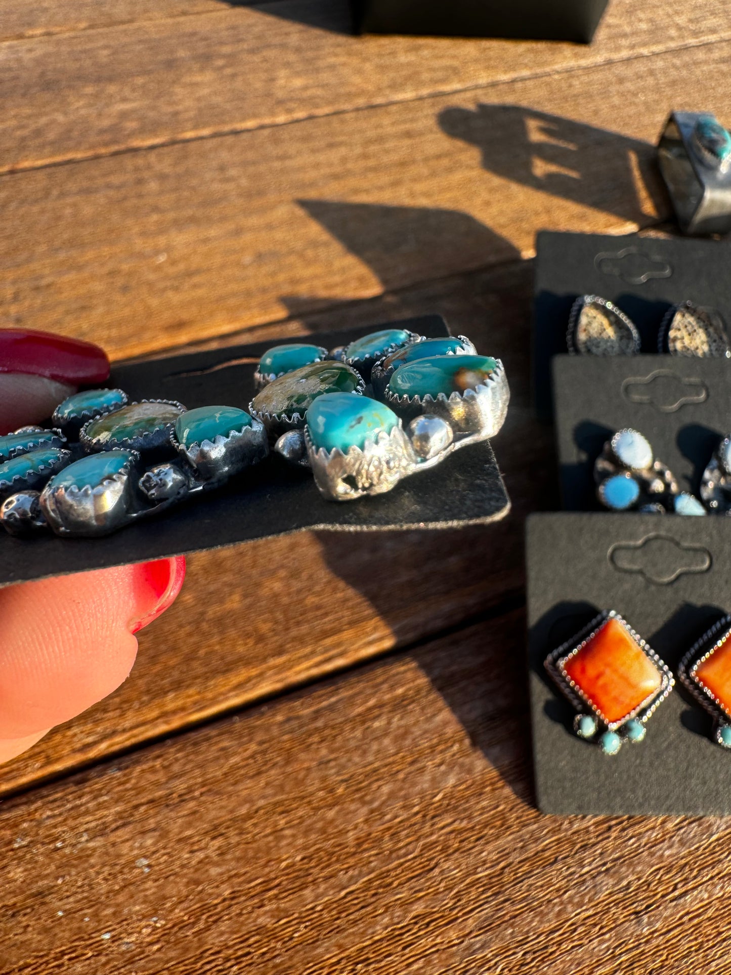 Kingman and Sonoran gold turquoise half cluster earrings